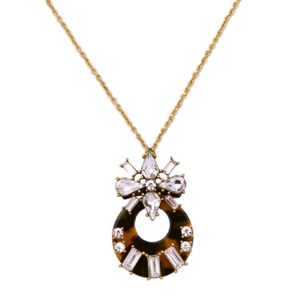 Tortoise Shell Rhinestone Pendant Statement Neckl… - image 1